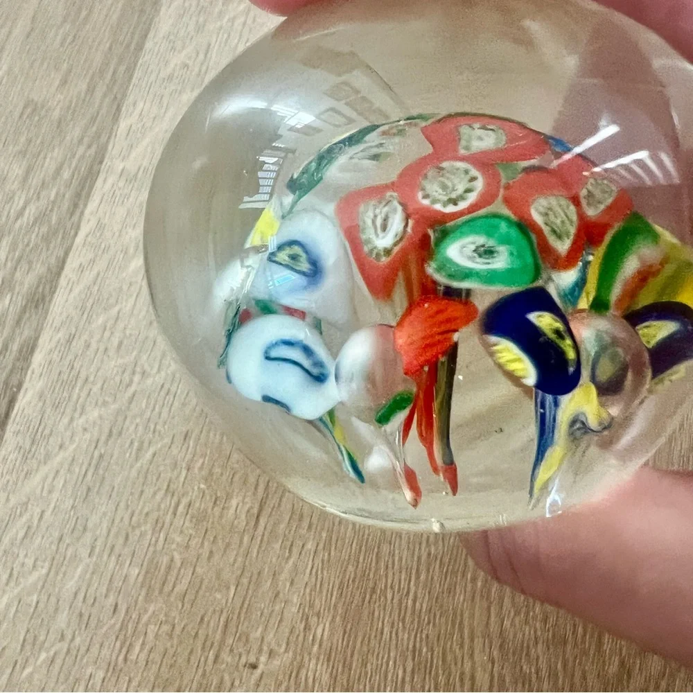 Vintage Italian Murano Art‎ Glass Millefiori Paperweight Multi-color Flowers
